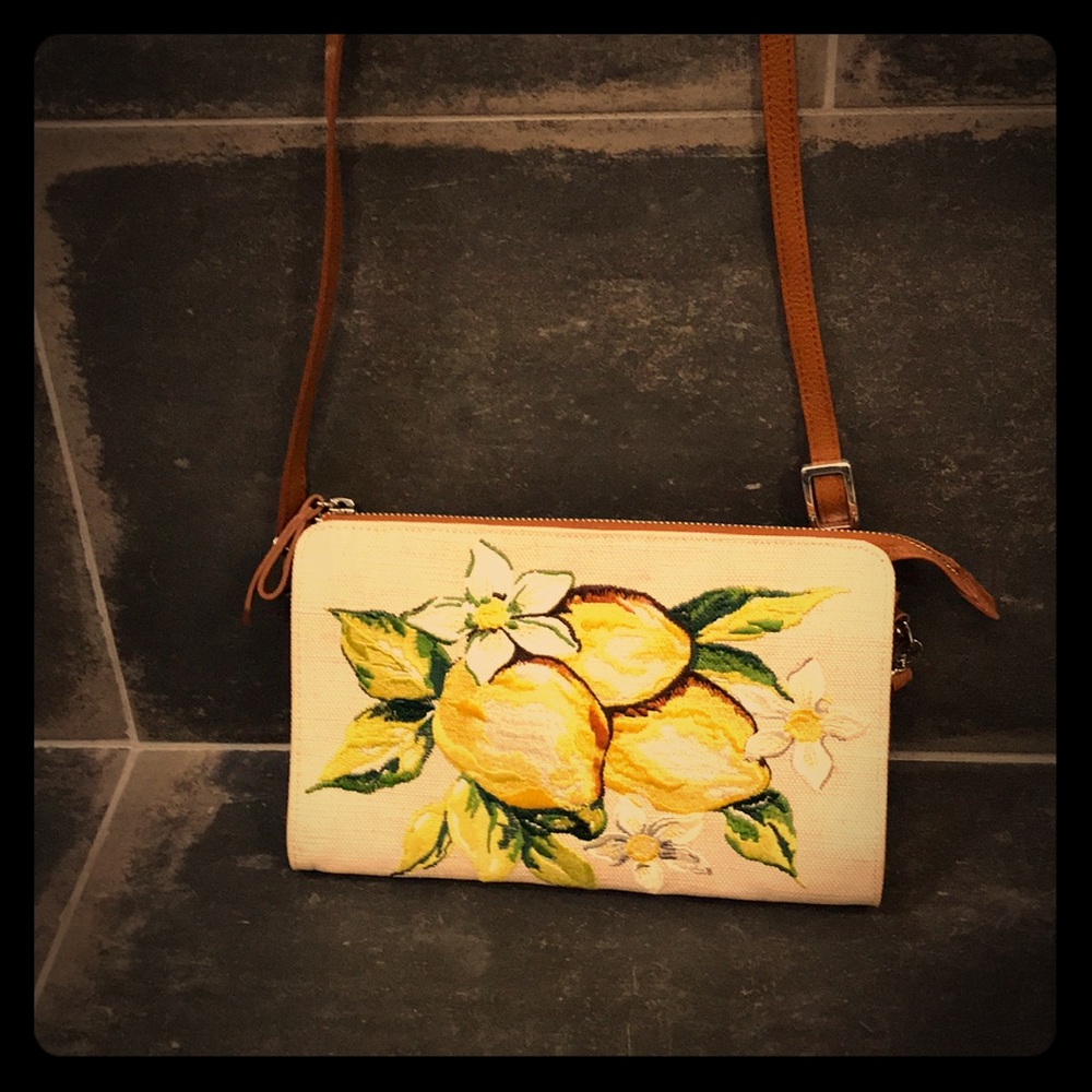 Brighton lemon crossbody hand stitched &leather